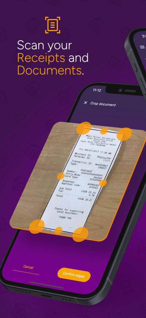 SparkReceipt dashboard showing AI receipt scanning and expense tracking